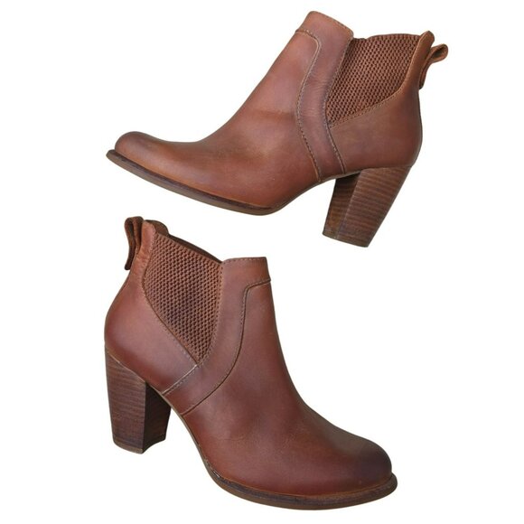 UGG Womens Leather Ankle Boots 8 Brown Block Heel Elastic Panel Size 8 JJ4103 - Picture 1 of 16